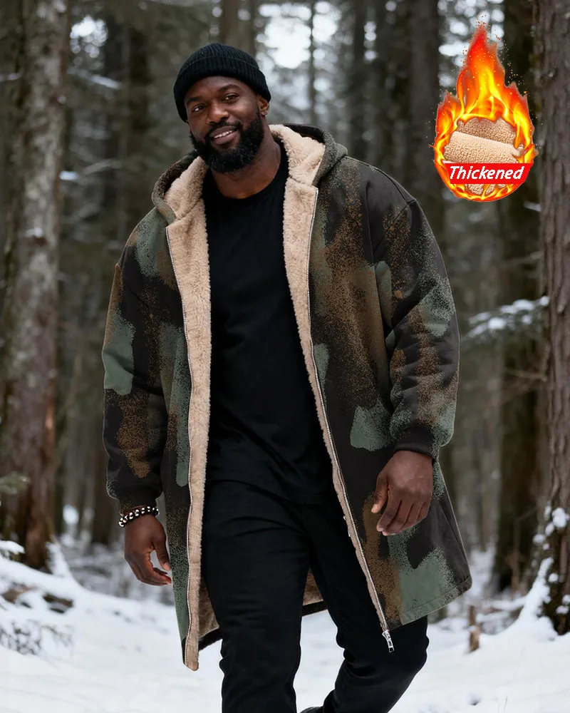 Big & Tall Men's Hunting Style Vintage Camouflage Print Velvet Thickened Long Hooded Coat sold by Biggmans
