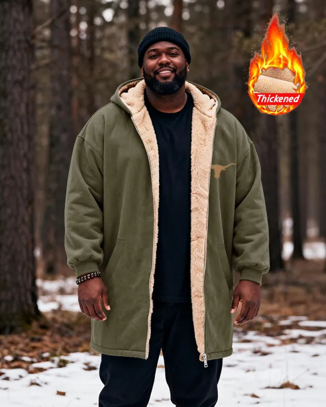 Big & Tall Men's Hunting Style Bull Totem Print Velvet Thickened Long Hooded Coat sold by Biggmans