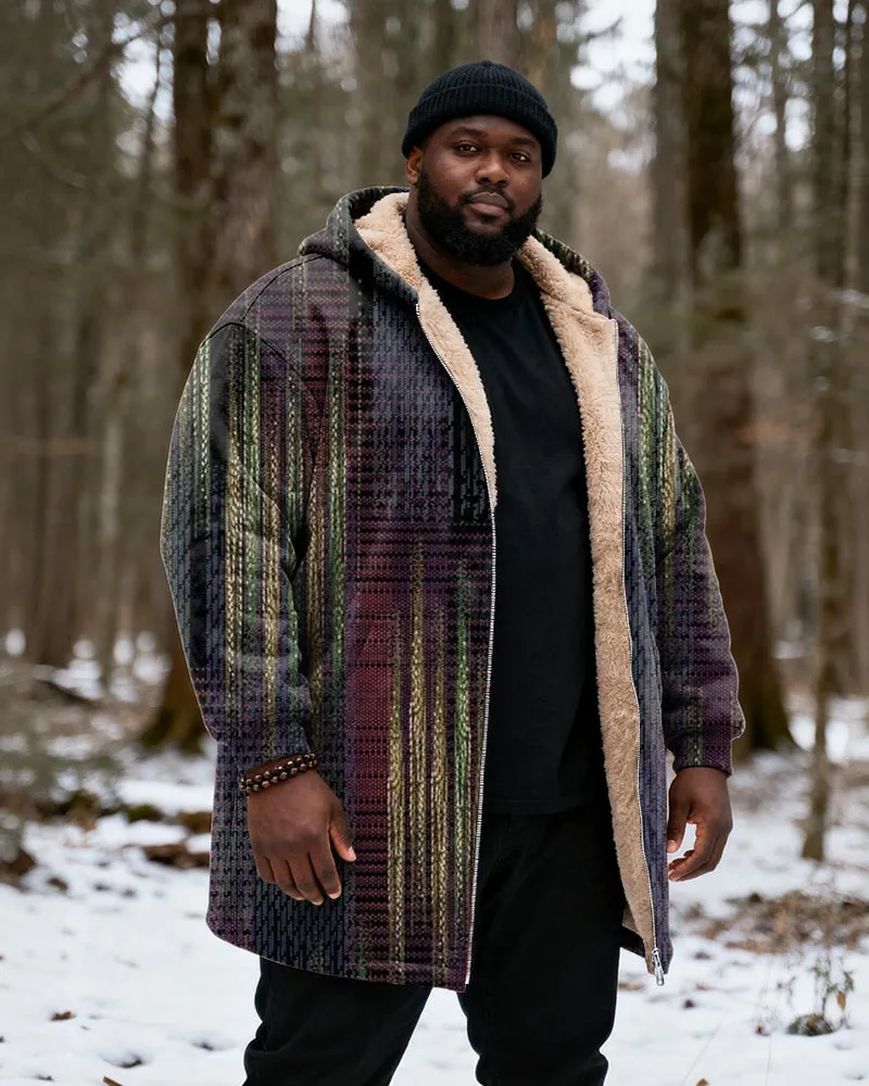 Big & Tall Men's Vintage Color Plaid Printed Velvet Thickened Long Hooded Coat sold by Biggmans product image thumbnail 2