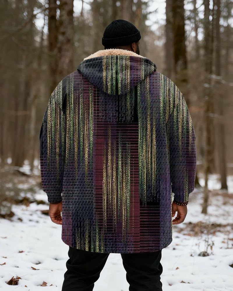 Big & Tall Men's Vintage Color Plaid Printed Velvet Thickened Long Hooded Coat sold by Biggmans product image thumbnail 3