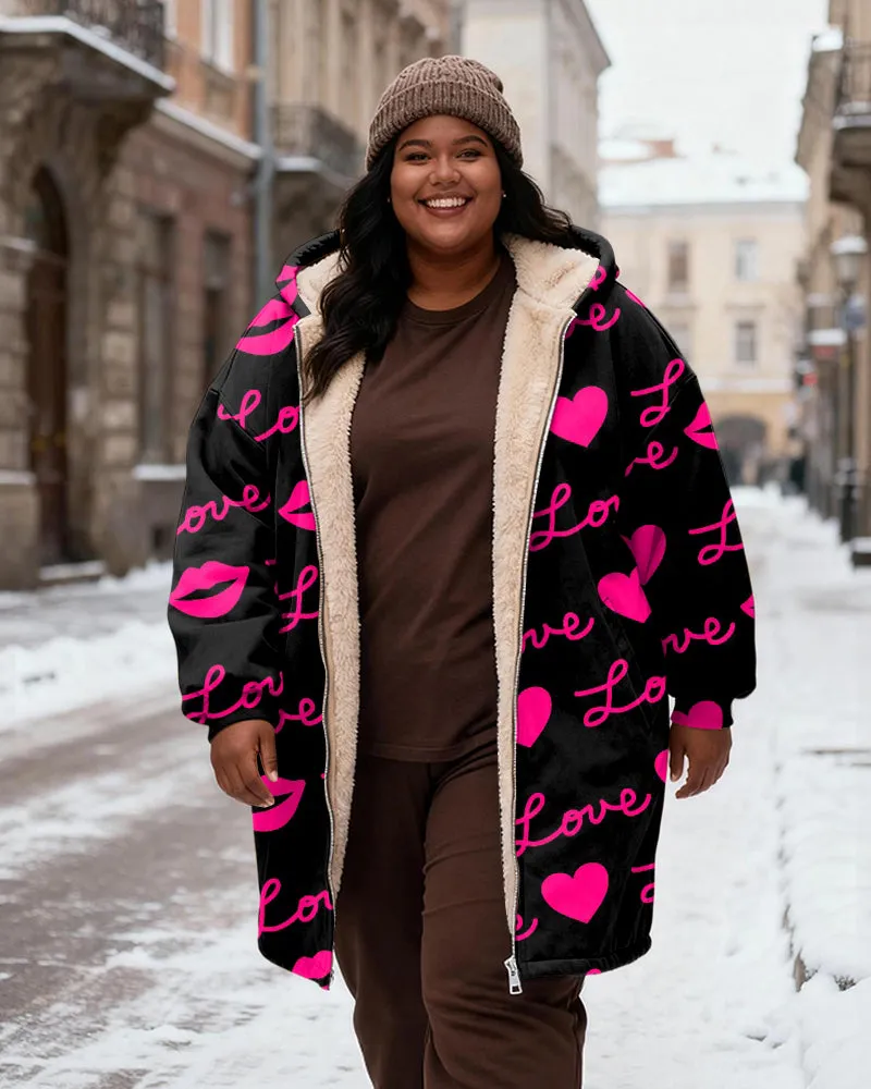 Women's Love Love Letter Printed Velvet Thickened Long Hooded Coat sold by Biggmans product image thumbnail 2