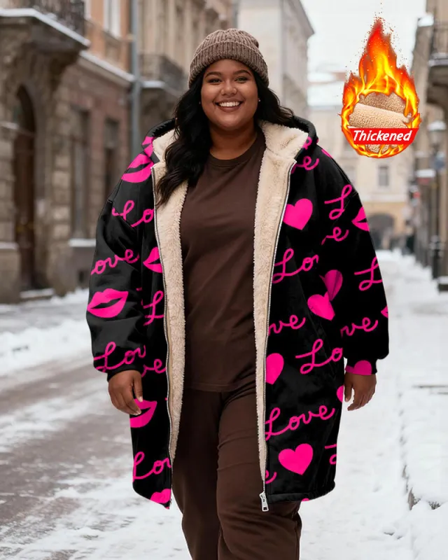 Women's Love Love Letter Printed Velvet Thickened Long Hooded Coat sold by Biggmans