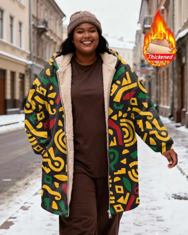 Women's Yellow-green Geometric Print Velvet Padded Long Hooded Coat sold by Biggmans