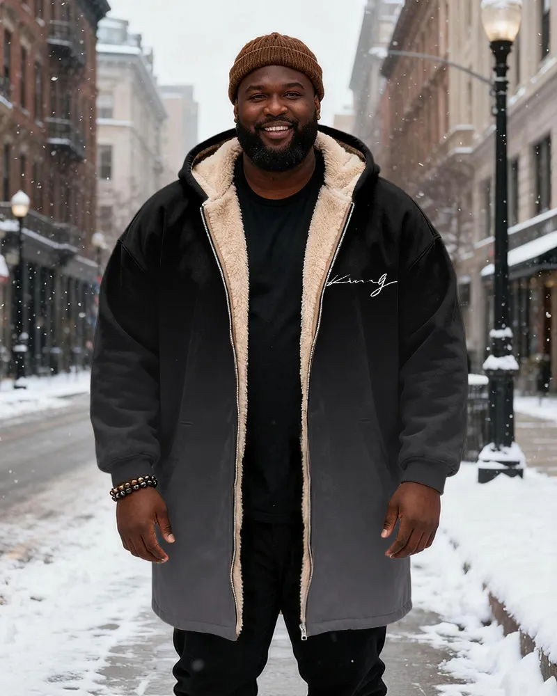 Big & Tall Men's Gradient King Alphabet Printed Velvet Thickened Long Hooded Exterior sold by Biggmans product image thumbnail 5