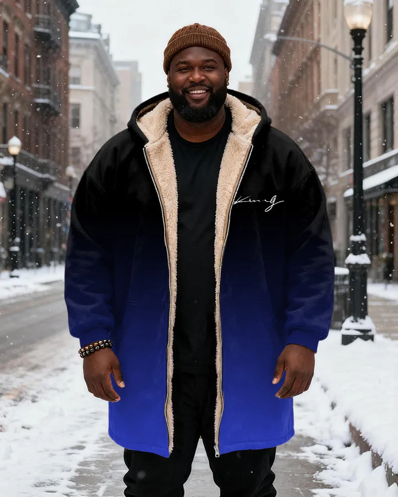 Big & Tall Men's Gradient King Alphabet Printed Velvet Thickened Long Hooded Exterior sold by Biggmans product image thumbnail 2