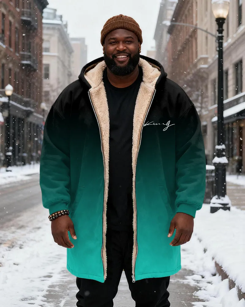 Big & Tall Men's Gradient King Alphabet Printed Velvet Thickened Long Hooded Exterior sold by Biggmans product image thumbnail 3