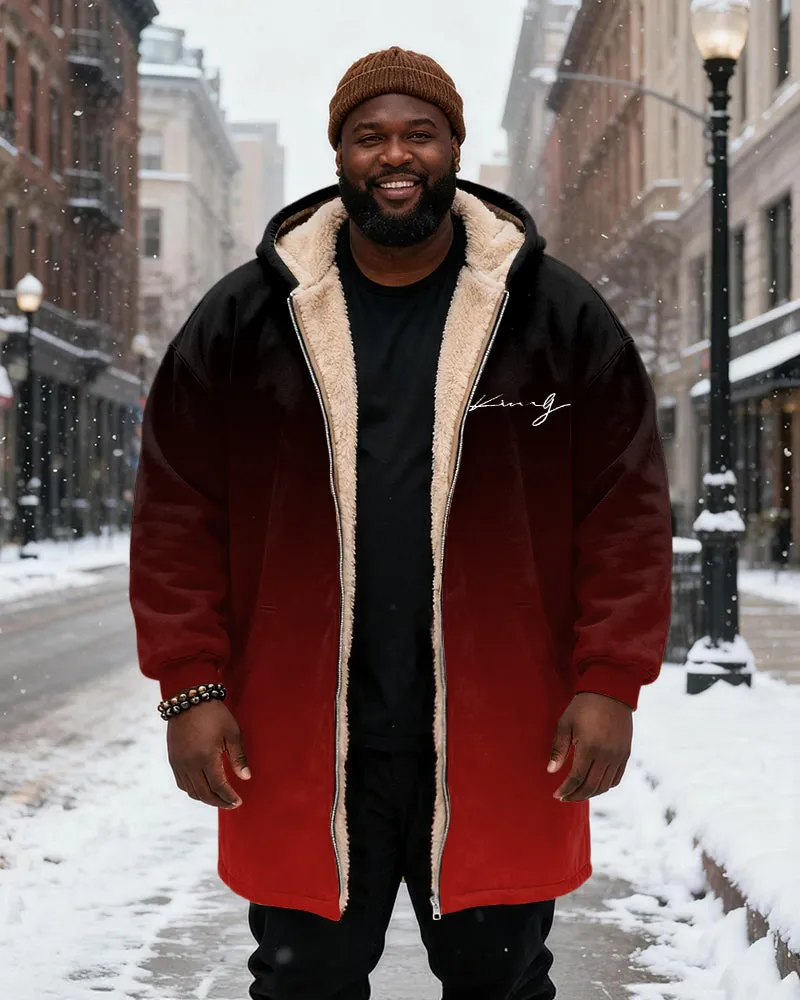 Big & Tall Men's Gradient King Alphabet Printed Velvet Thickened Long Hooded Exterior sold by Biggmans product image thumbnail 4