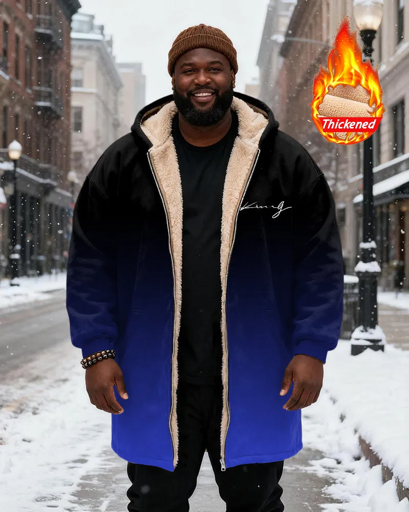 Big & Tall Men's Gradient King Alphabet Printed Velvet Thickened Long Hooded Exterior sold by Biggmans