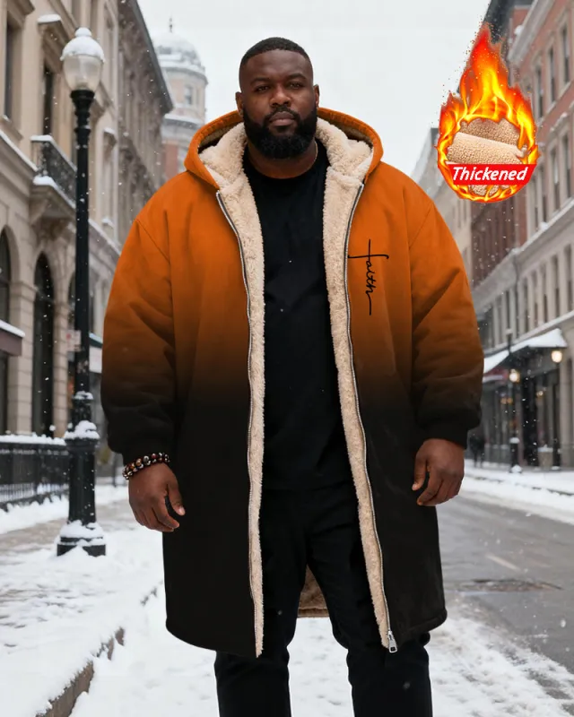 Big & Tall Men's Faith Gradient Print Velvet Thickened Long Hooded Coat sold by Biggmans
