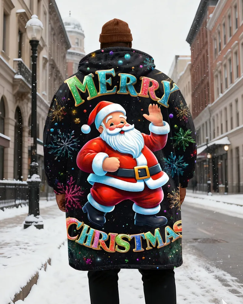 Big & Tall Men's Black MERRY CHRISTMAS Santa Printed Velvet Thickened Long Hooded Coat sold by Biggmans product image thumbnail 3