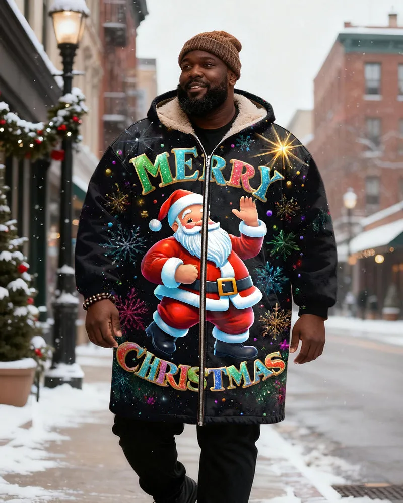 Big & Tall Men's Black MERRY CHRISTMAS Santa Printed Velvet Thickened Long Hooded Coat sold by Biggmans product image thumbnail 2