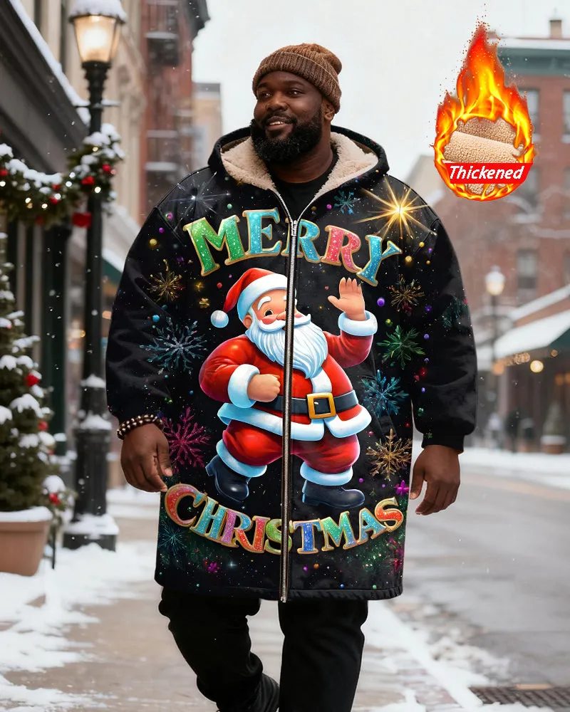Big & Tall Men's Black MERRY CHRISTMAS Santa Printed Velvet Thickened Long Hooded Coat sold by Biggmans