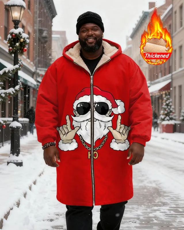 Big & Tall Men's Sunglasses Santa Claus Bier Printed Velvet Thickened Long Hooded Coat sold by Biggmans
