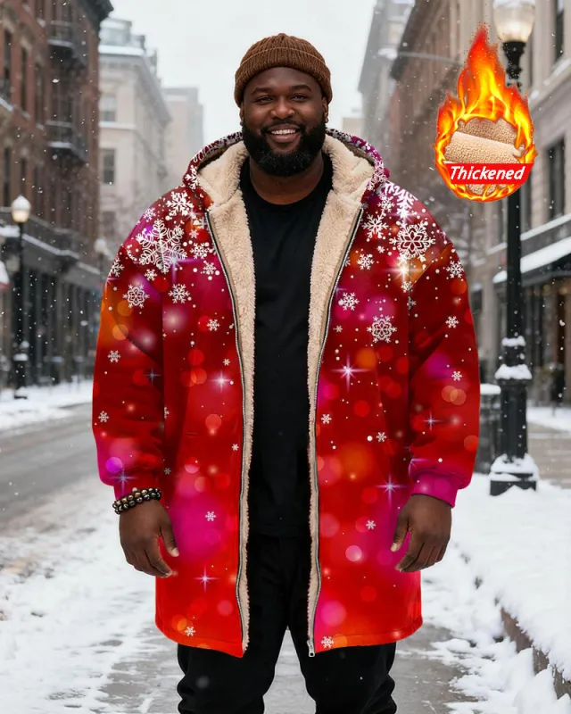Big & Tall Men's Pink Star Mans Christmas Printed Velvet Thickened Long Hooded Coat sold by Biggmans