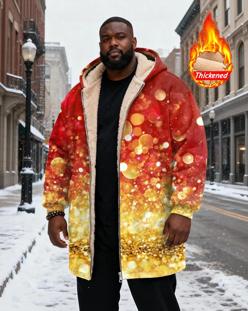 Big & Tall Men's Red Gradient Gold Sequins Printed Velvet Padded Long Hooded Coat sold by Biggmans