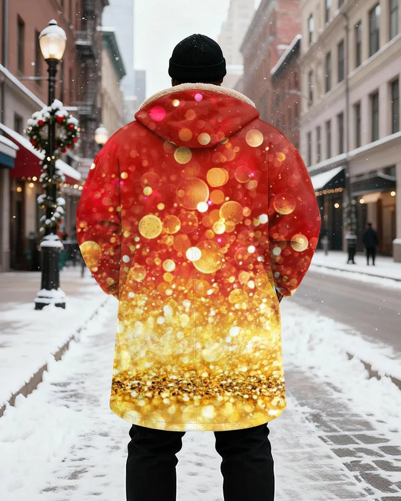 Big & Tall Men's Red Gradient Gold Sequins Printed Velvet Padded Long Hooded Coat sold by Biggmans product image thumbnail 3