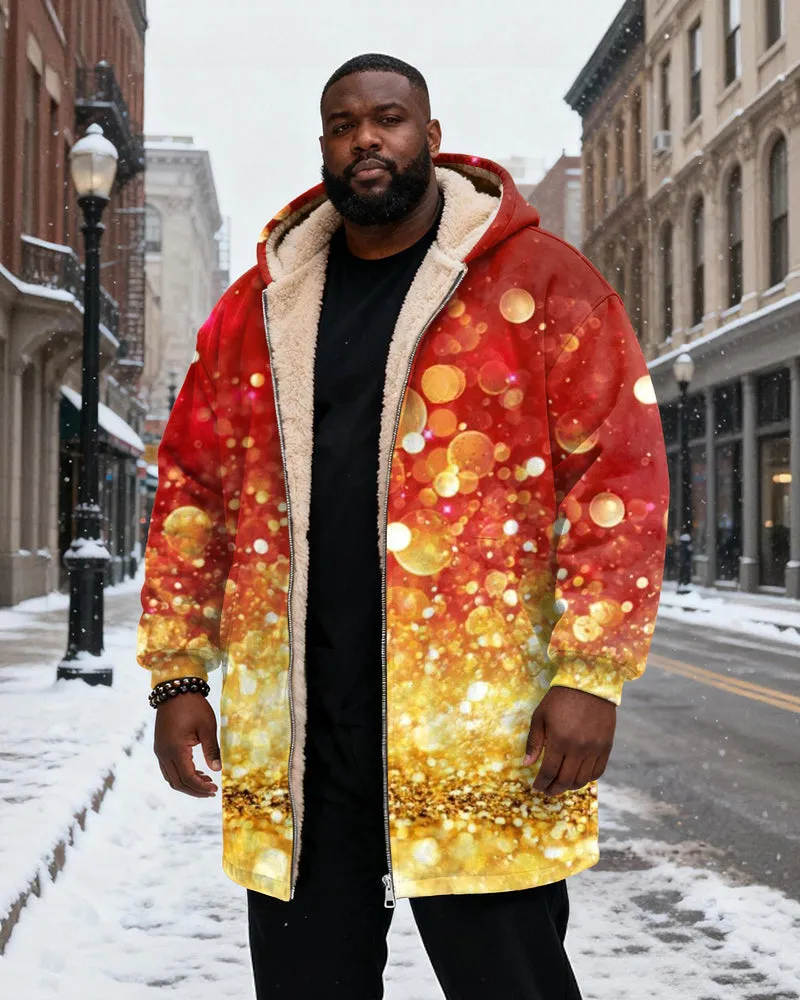 Big & Tall Men's Red Gradient Gold Sequins Printed Velvet Padded Long Hooded Coat sold by Biggmans product image thumbnail 2