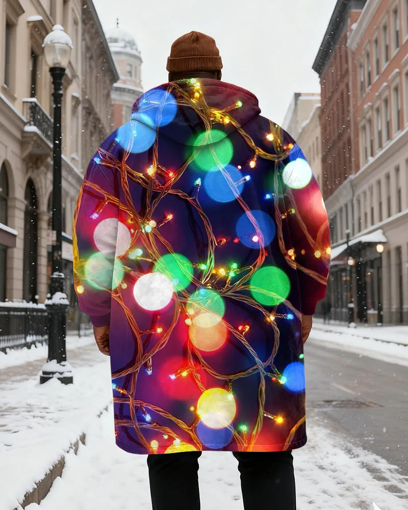 Big & Tall Men's Color Holiday Lights With Printed Velvet Thickened Long Hooded Coat sold by Biggmans product image thumbnail 3