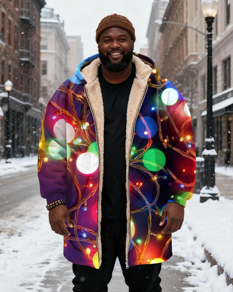Big & Tall Men's Color Holiday Lights With Printed Velvet Thickened Long Hooded Coat sold by Biggmans product image thumbnail 2