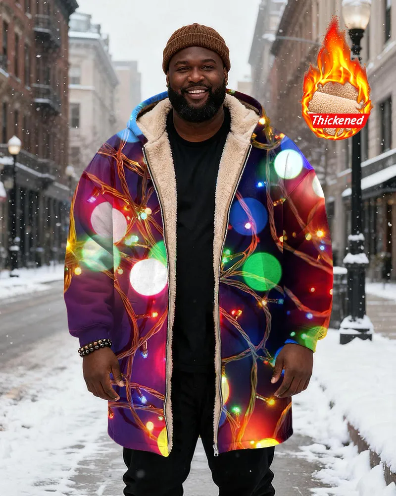 Big & Tall Men's Color Holiday Lights With Printed Velvet Thickened Long Hooded Coat sold by Biggmans
