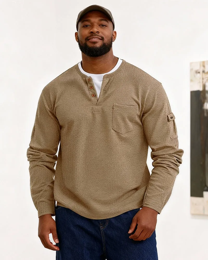 Big & Tall Men's Solid Color Fake Two-Piece V-Neck Waffled Long-Sleeved T-Shirt S-2XL sold by Biggmans product image thumbnail 3