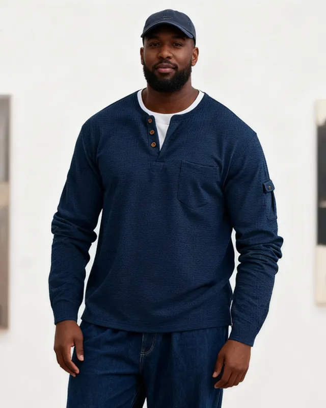 Big & Tall Men's Solid Color Fake Two-Piece V-Neck Waffled Long-Sleeved T-Shirt S-2XL sold by Biggmans