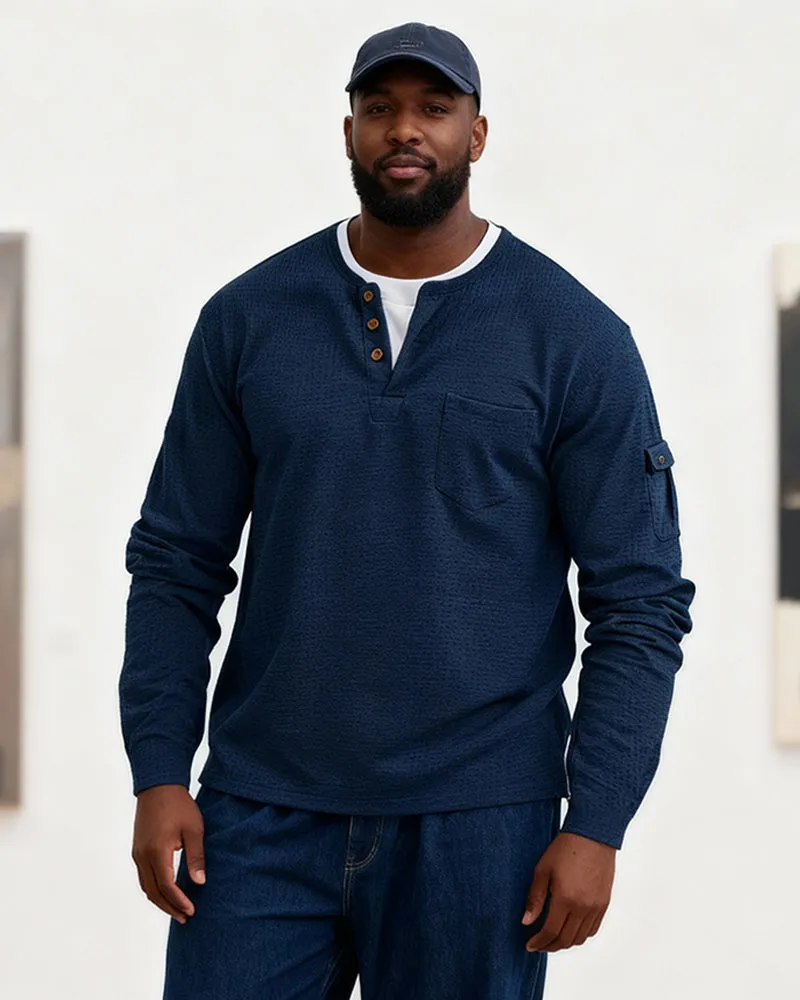 Big & Tall Men's Solid Color Fake Two-Piece V-Neck Waffled Long-Sleeved T-Shirt S-2XL sold by Biggmans