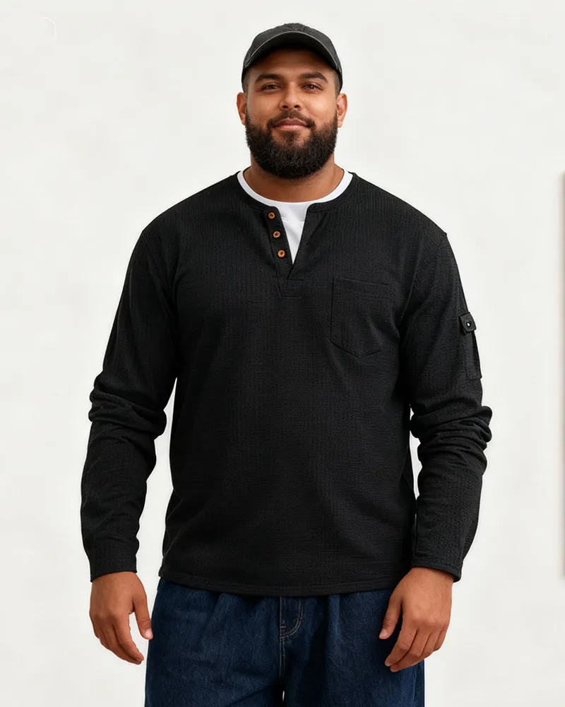 Big & Tall Men's Solid Color Fake Two-Piece V-Neck Waffled Long-Sleeved T-Shirt S-2XL sold by Biggmans product image thumbnail 2