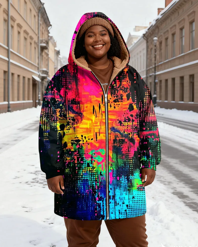 Women's Neon Graffiti Print Velvet Thickened Long Hooded Coat sold by Biggmans product image thumbnail 2