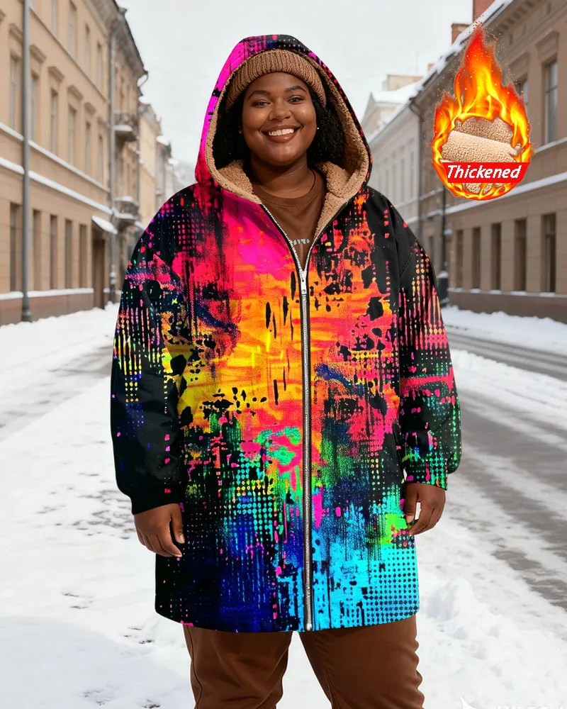 Women's Neon Graffiti Print Velvet Thickened Long Hooded Coat sold by Biggmans