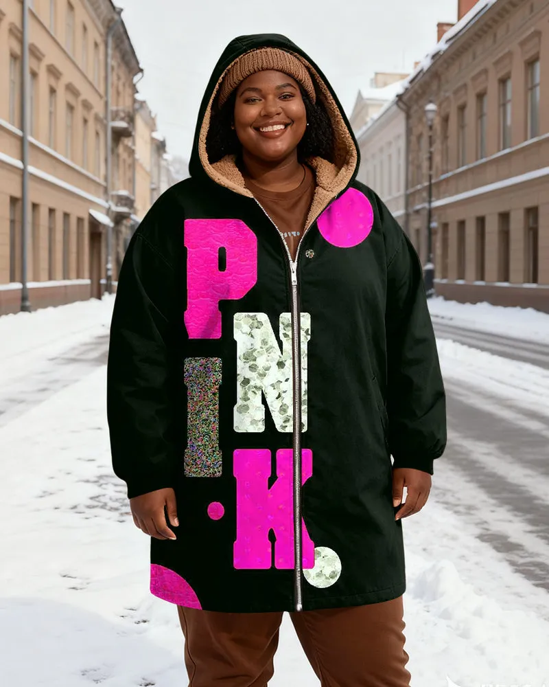 Women's Love PINK Printed Velvet Thickened Long Hooded Coat sold by Biggmans product image thumbnail 3