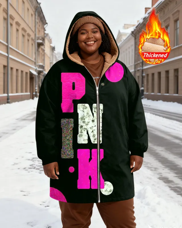 Women's Love PINK Printed Velvet Thickened Long Hooded Coat sold by Biggmans