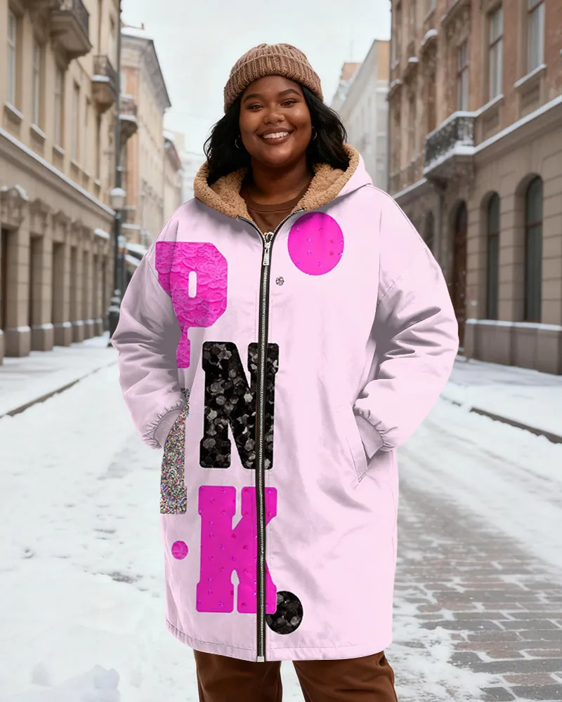 Women's Love PINK Printed Velvet Thickened Long Hooded Coat sold by Biggmans product image thumbnail 4