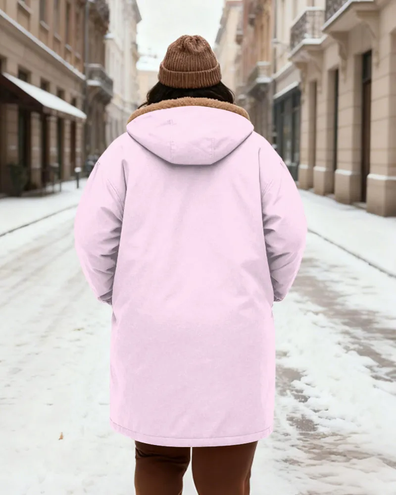 Women's Love PINK Printed Velvet Thickened Long Hooded Coat sold by Biggmans product image thumbnail 5