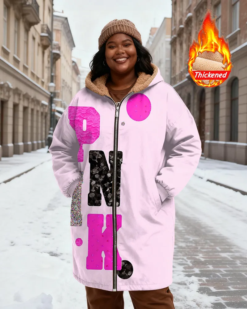 Women's Love PINK Printed Velvet Thickened Long Hooded Coat sold by Biggmans product image thumbnail 2