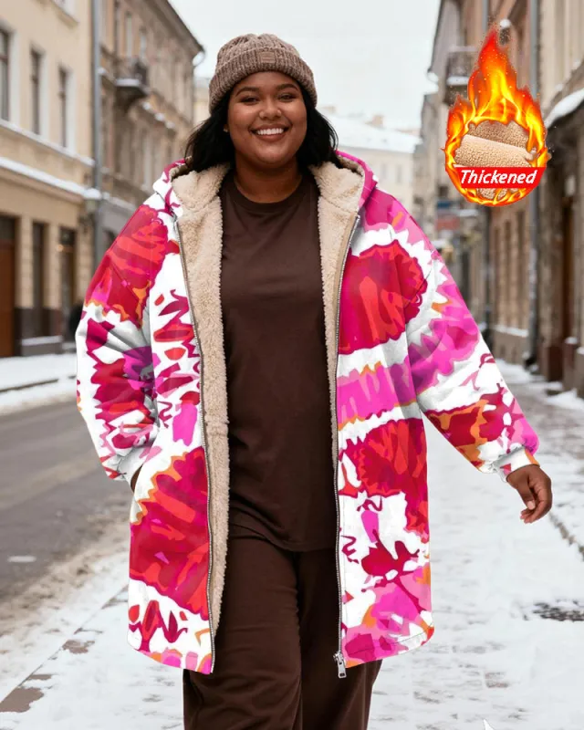 Women's Tie-Dye Love Love Print Velvet Thickened Long Hooded Coat sold by Biggmans