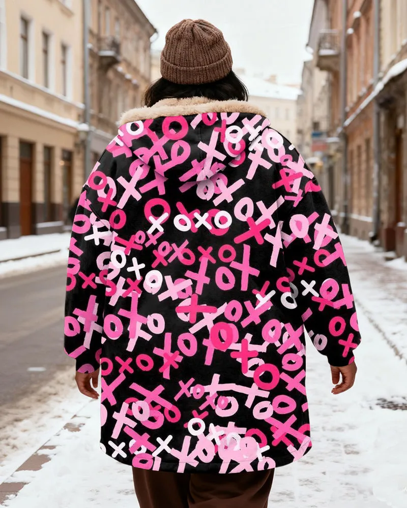 Women's Pink Black Letter Printed Velvet Thickened Long Hooded Coat sold by Biggmans product image thumbnail 3