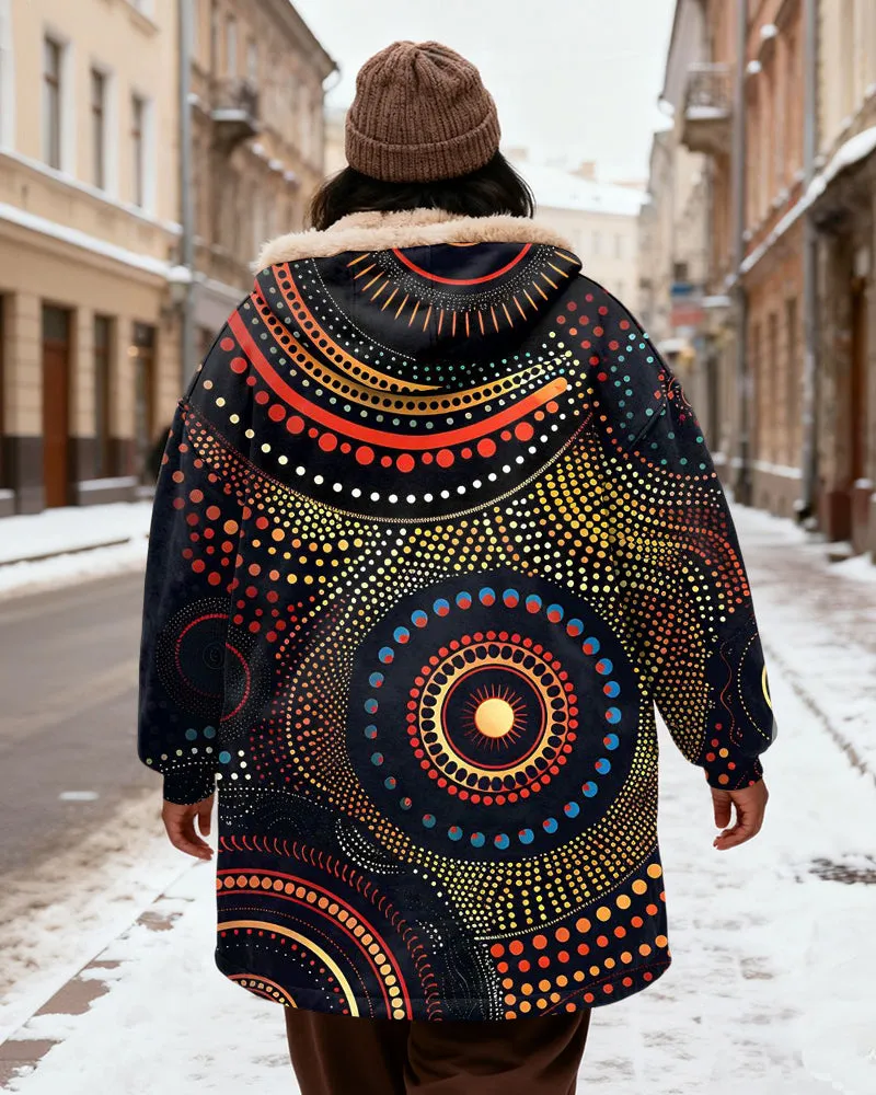 Women's Polo Dot Ethnic-style Printed Velvet Thickened Long Hooded Coat sold by Biggmans product image thumbnail 3