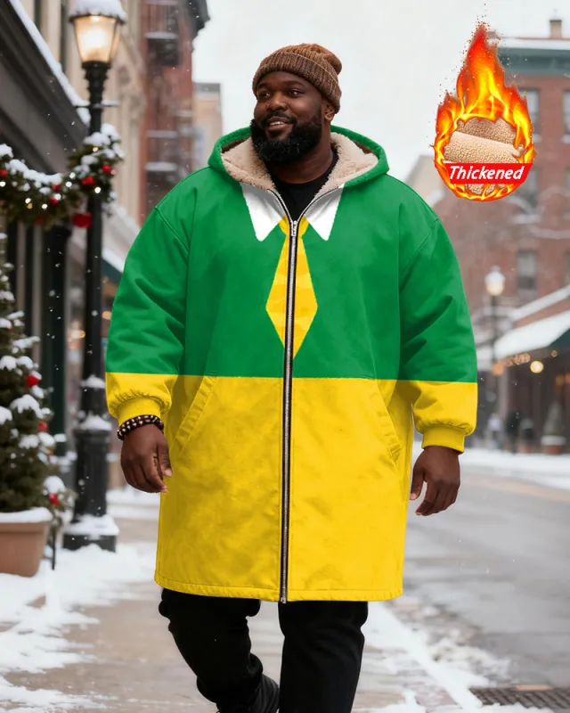 Big & Tall Men's Green And Yellow Tie Shirt Cosplay Printed Velvet Thickened Long Hooded Coat sold by Biggmans