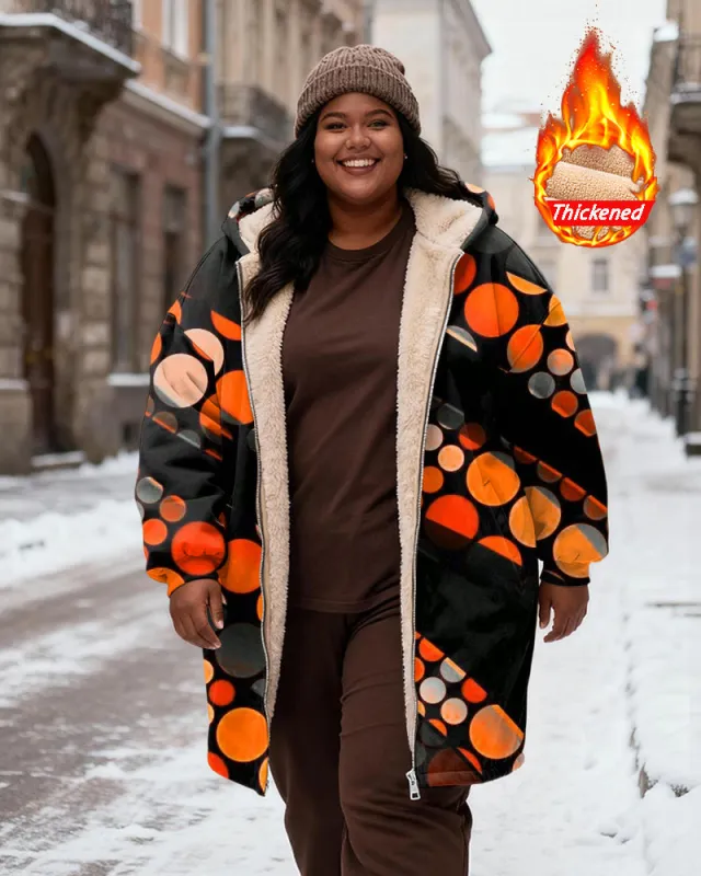 Women's Black Orange Grey Dot Print Velvet Thickened Long Hooded Coat sold by Biggmans