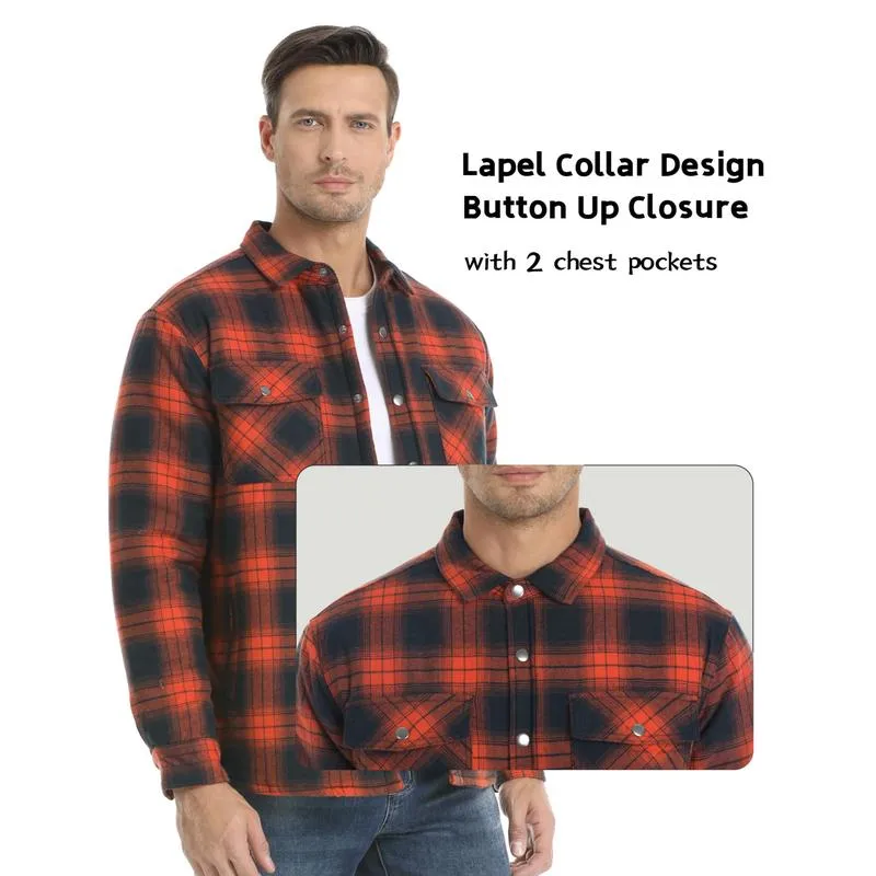 Men's Flannel Shirt Jacket with Quilted Lined Long Sleeve Plaid Coat sold by Biggmans product image thumbnail 5