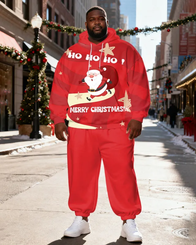 Big & Tall Men's Red Santa Claus "HO HO HO MERRY CHRISTMAS" Printed Hoodie Set sold by Biggmans