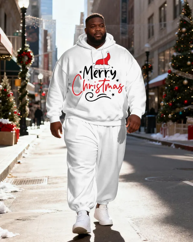 Big & Tall Men's White "Merry Christmas" Christmas Hat Print Hoodie Set sold by Biggmans