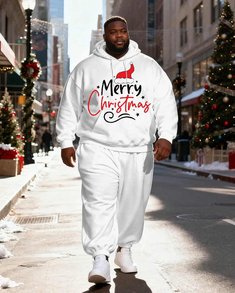 Big & Tall Men's White "Merry Christmas" Christmas Hat Print Hoodie Set sold by Biggmans