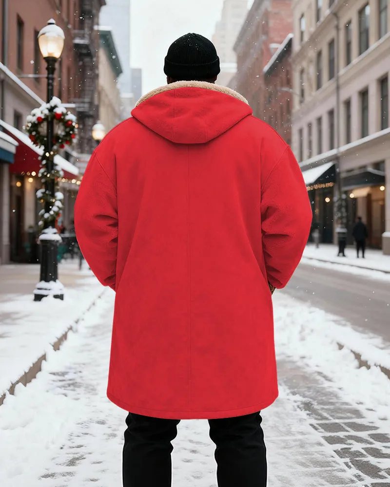Big & Tall Men's Red Christmas Coat With Candy Print Velvet Thickened Long Hooded Coat sold by Biggmans product image thumbnail 3