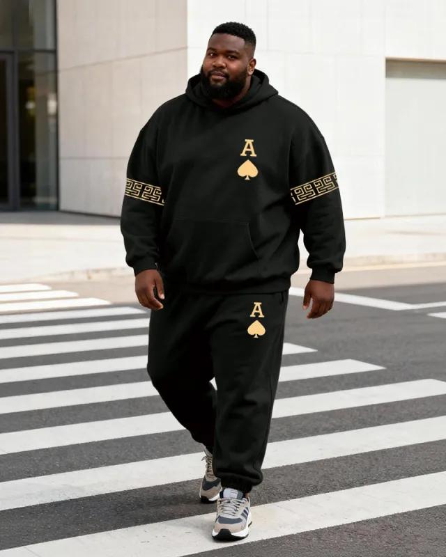 Big & Tall Men's Black And Yellow Contrast A Letter Geometric Print Hoodie Set sold by Biggmans