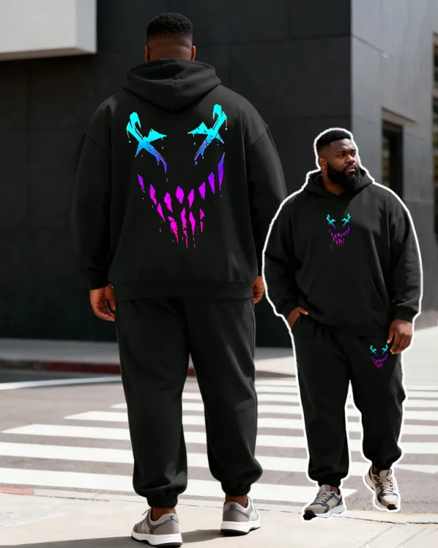 Big & Tall Men's Black Phantom Emoji Print Hoodie Set sold by Biggmans