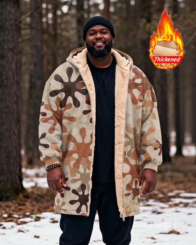 Big & Tall Men's Hunting Style Khaki Geometric Print Velvet Thickened Long Hooded Exterior sold by Biggmans