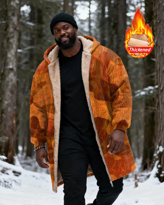 Big & Tall Men's Hunting Style Orange Brown Camouflage Print Velvet Thickened Long Hooded Coat sold by Biggmans