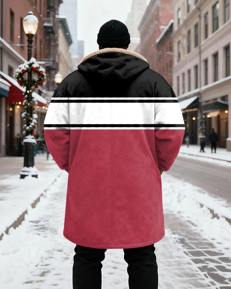 Big & Tall Men's Red And Black Contrast "LIVE A KING" Crown Printed Velvet Padded Long Hooded Coat sold by Biggmans product image thumbnail 3